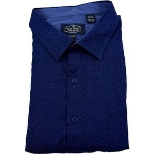 Nat Nast Blue Silk Cotton Diamond Check Short Sleeve Button Shirt Men's Size 2XL